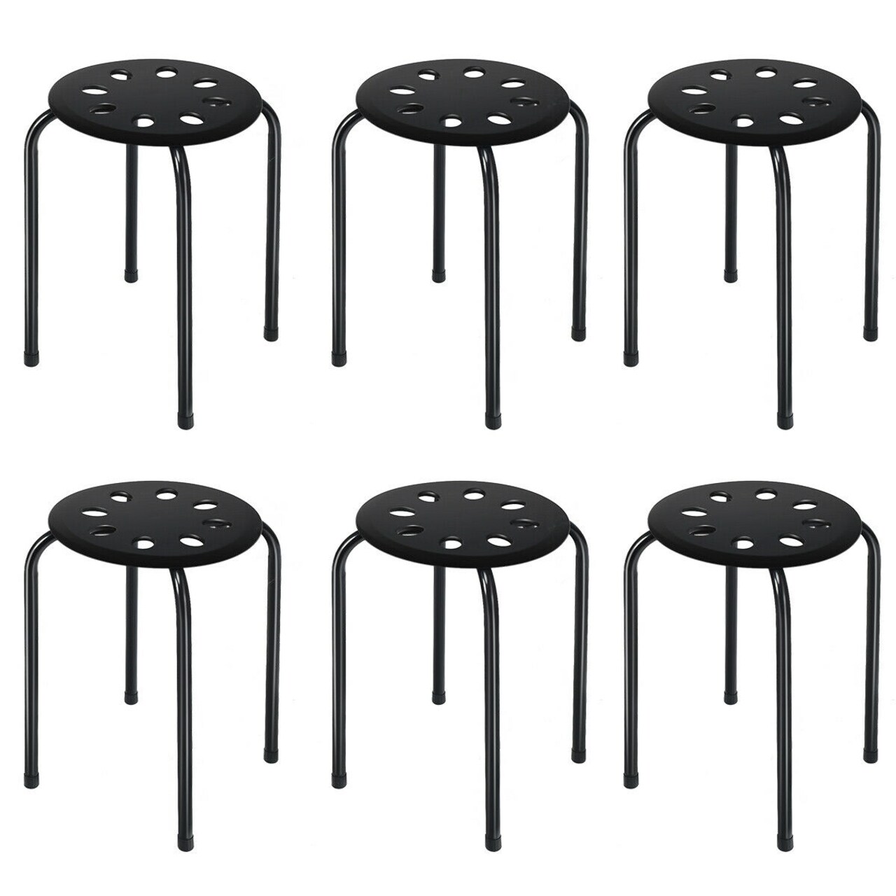 17.5 Inch Set of 6 Portable Plastic Stack Stools with Metal Frame